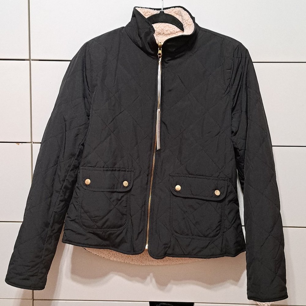 Black Quilted Sherpa lined Jacket